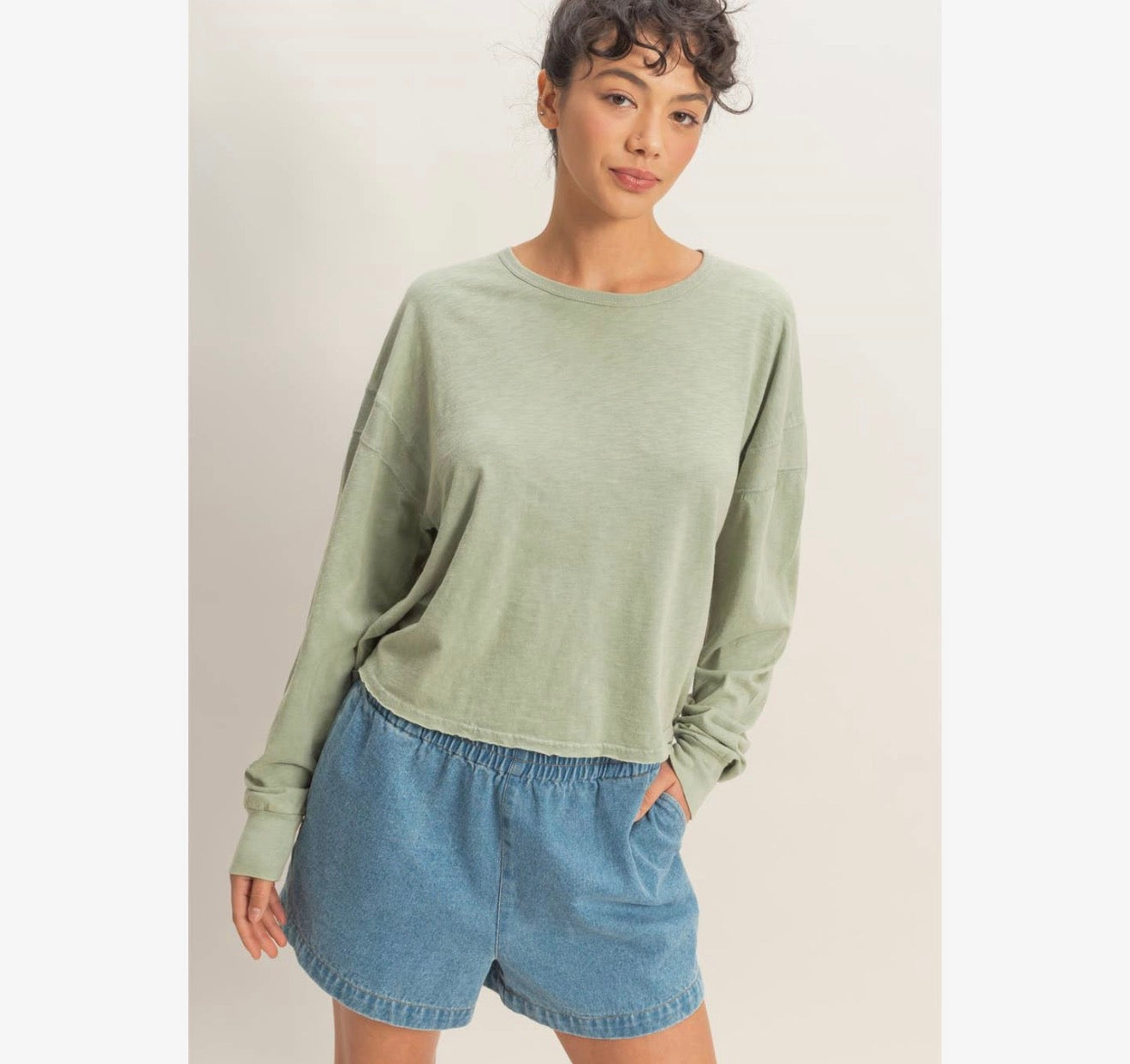 Sage Green Cross Open Back Long Sleeve
