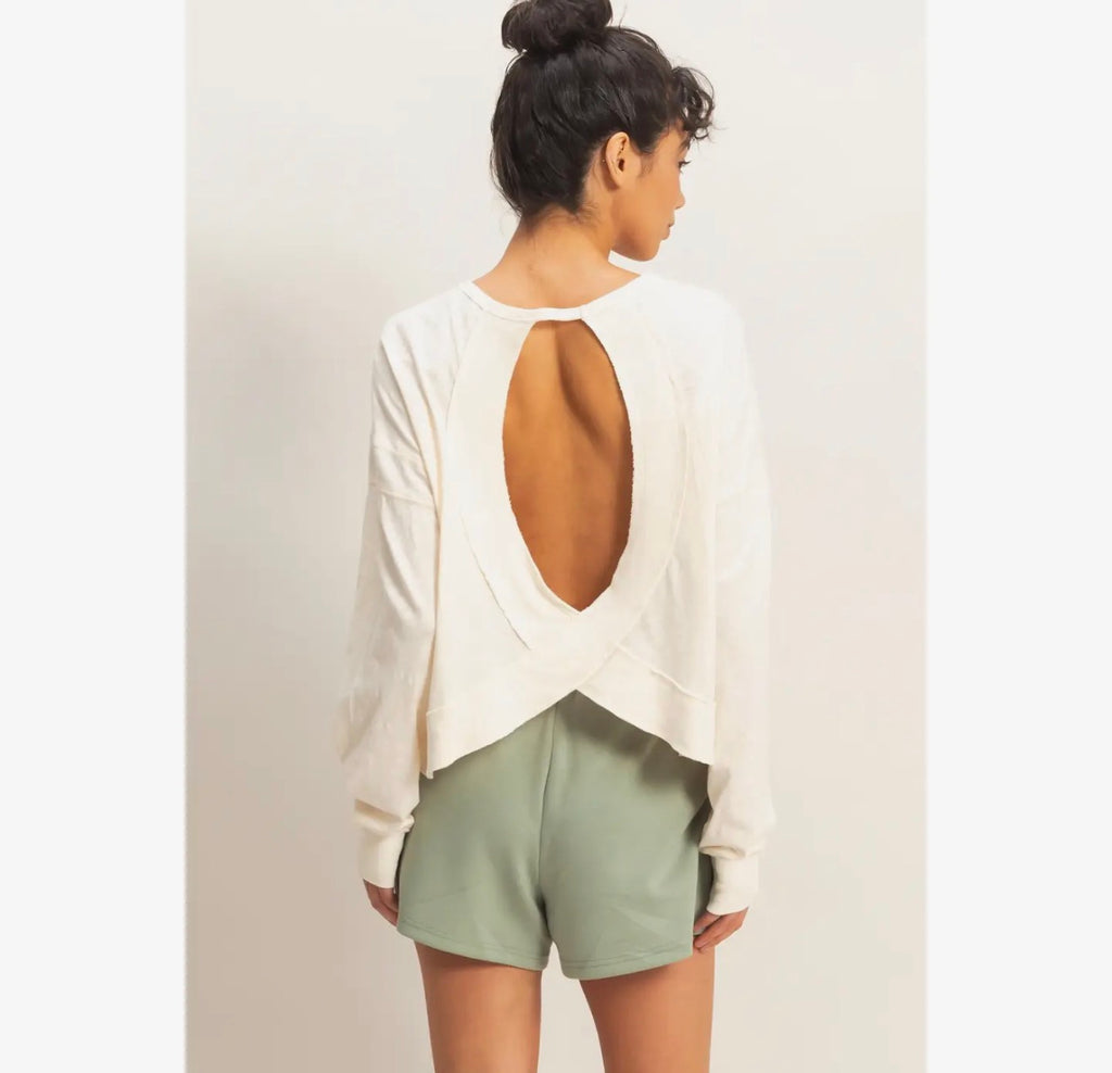 White Cross Open Back Long Sleeve