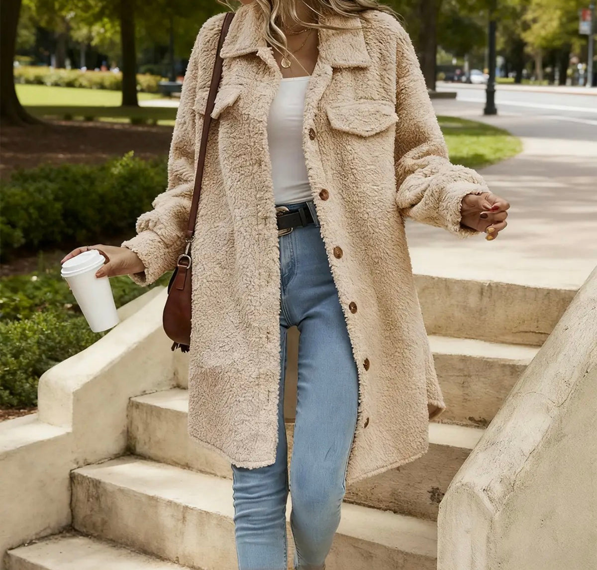 Khaki Teddy Long Coat