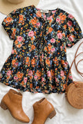 Black Floral Peplum Top