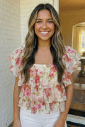 Floral Mesh Ruffle Top