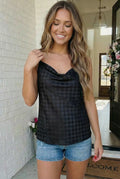 Satin Diamond Jacquard Cowl Neck Tank