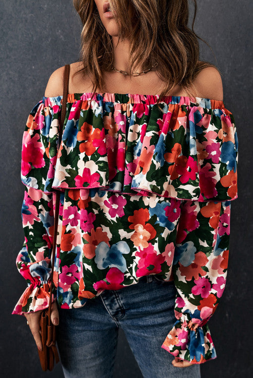 *Floral Print Off Shoulder Blouse*