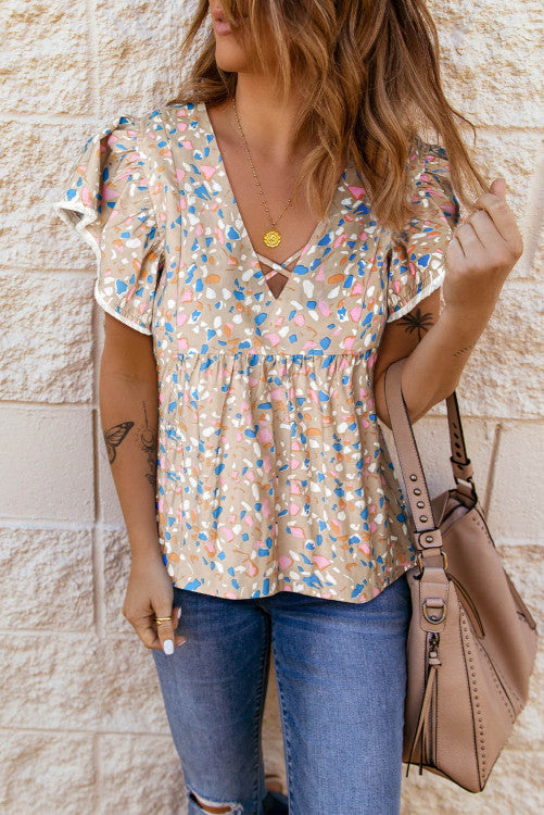 *Khaki Crisscross V-Neck Blouse*